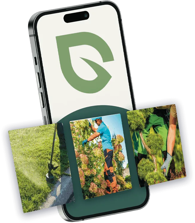 grafica con cellulare e logo giardinaggio milano